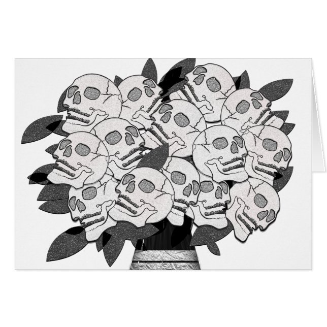 Cartão Buquê de Rosas Crânio Qualquer Cor* Preto e Branco (Frente horizontal)