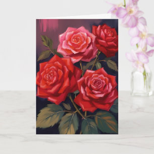 Cartão Buquê de Rosas Pintura em Aquarela Floral Vermel