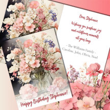 Buquê de Verão Rosa em Aquarela Aniversário