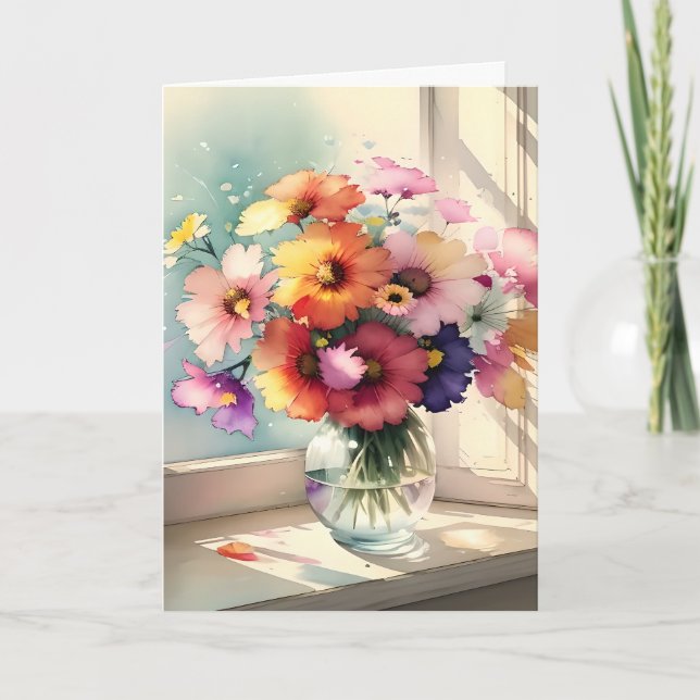 Cartão Buquê em um Aniversário Amigo da Janela (Frente)