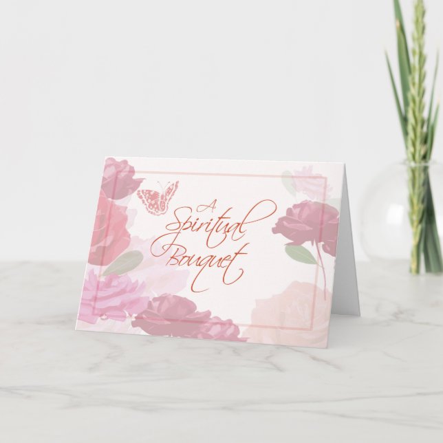 Cartão Buquê espiritual pensando em você, religioso, Rosa (Frente)