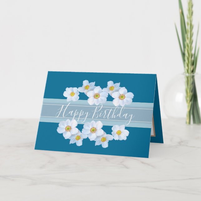 Cartão Buquê Floral bonito Anêmona Flor Azul Aniversário (Frente)