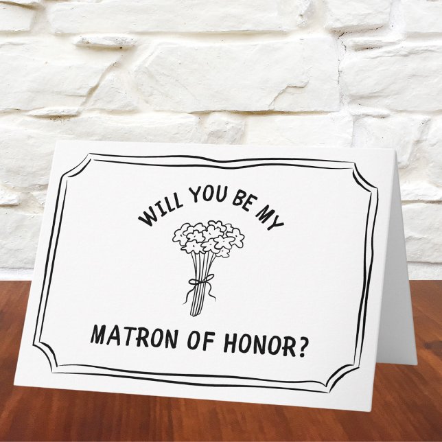 Cartão Buquê Floral Chic Proposta de Honra (This minimalist floral matron of honor proposal card offers a chic way to ask your bestie..)