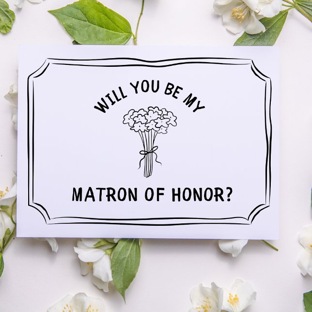 Cartão Buquê Floral Chic Proposta de Honra (Ask your matron of honor in style with this playful floral card, designed.)