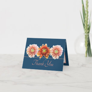 Cartão Buquê Floral De Dahlias Laranja Azul Agradecemos