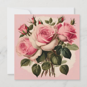 Cartão Buquê Floral de Rosas Pink Vintage