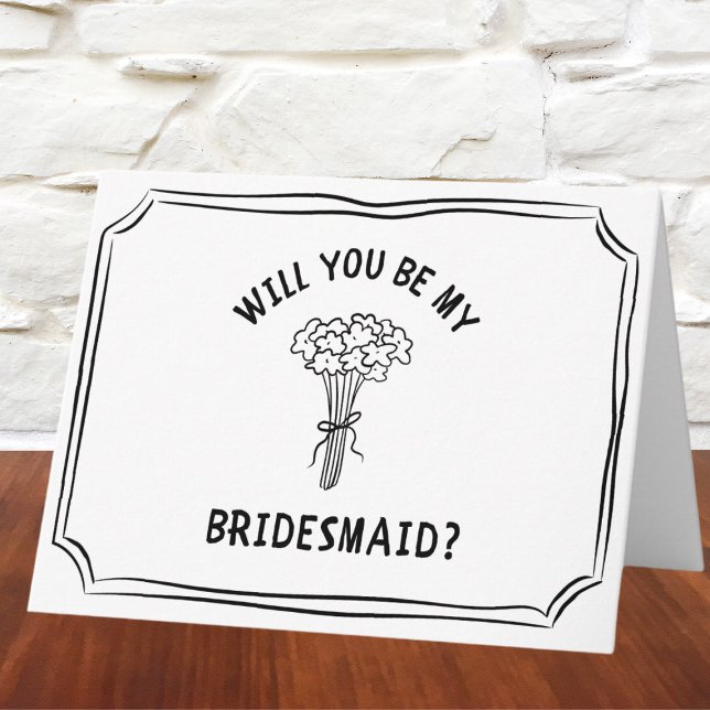 Cartão Buquê Floral Whimsical Bridesmaid Proposta (Ask in timeless style with this hand-drawn bridesmaid proposal card with a classic floral bouquet.)