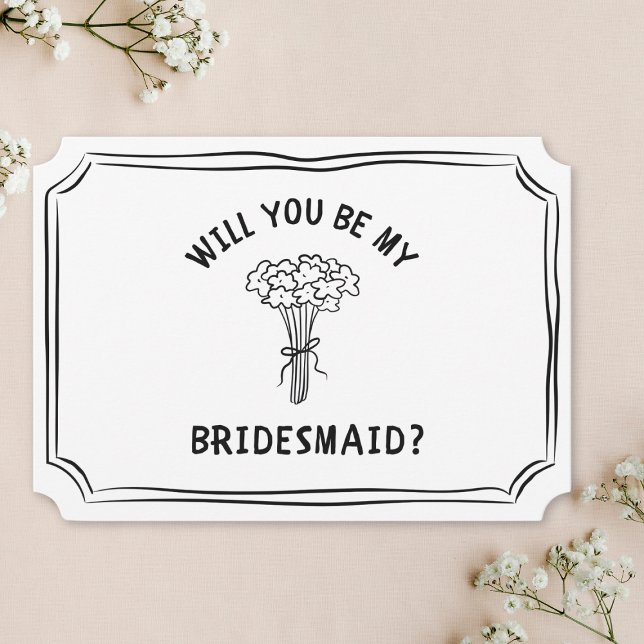 Cartão Buquê Floral Whimsical Bridesmaid Proposta (Simple yet stylish bridesmaid card with a floral illustration, perfect for any modern wedding.)
