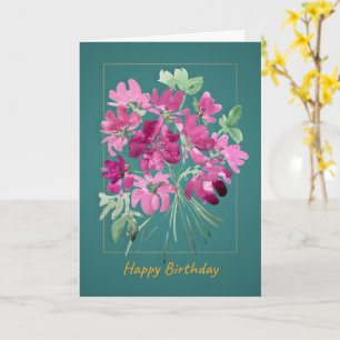 Cartão Buquê Rosa Boho Aniversário Floral Aquarela