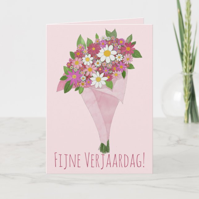 Cartão Buquê rosa-de-aniversário neerlandês das flores (Frente)
