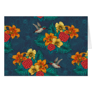 Cartão Buquês tropicais e beija-flores