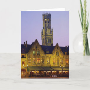 Cartão Burg Square e Belfry Tower, Bruges, Bélgica