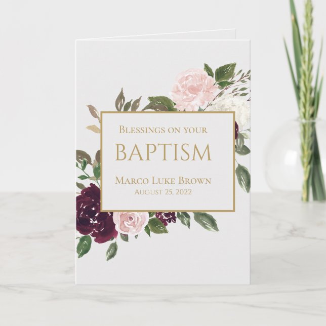 Cartão Burgundia Dourada Elegante Bençãos Rosa (Frente)