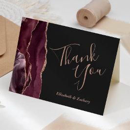 Cartão Burgundy Ágata Rosa Dourado Escuro Casamento Obrig