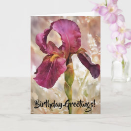 Cartão Burgundy bonito, Pink Iris Flower Art Aniversário