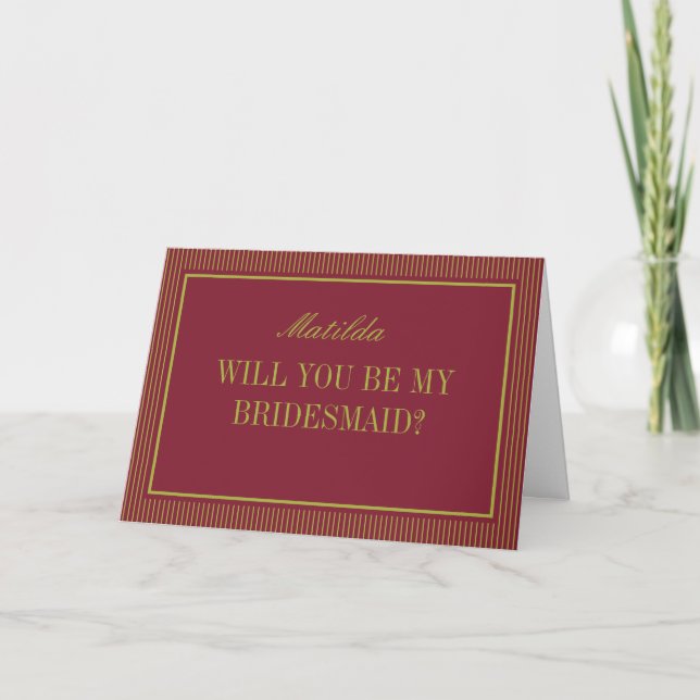 Cartão Burgundy & Chartreuse Wedding Bridesmaid Proposal (Frente)
