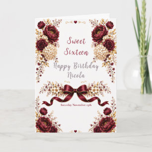 Cartão Burgundy e Marfim Sweet Sixteen