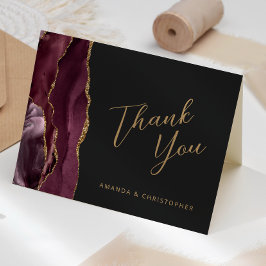 Cartão Burgundy Gold Ágata Script Casamento Escuro Obriga