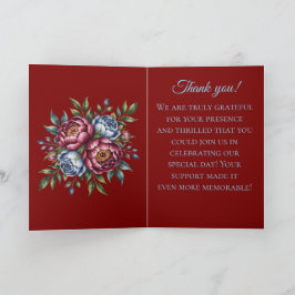 Cartão Burgundy Peony e Rosa Azul Casamento Obrigado