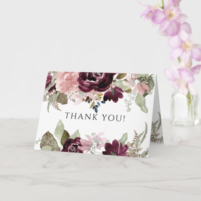Cartão Burgundy Pink Floral Wedding Photograph Thank You (Orquídea)