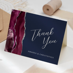 Cartão Burgundy Prata Ágata Azul Marinho Casamento Obriga