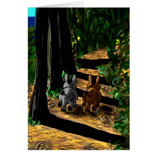 Cartão burros andando na sombra (Frente)