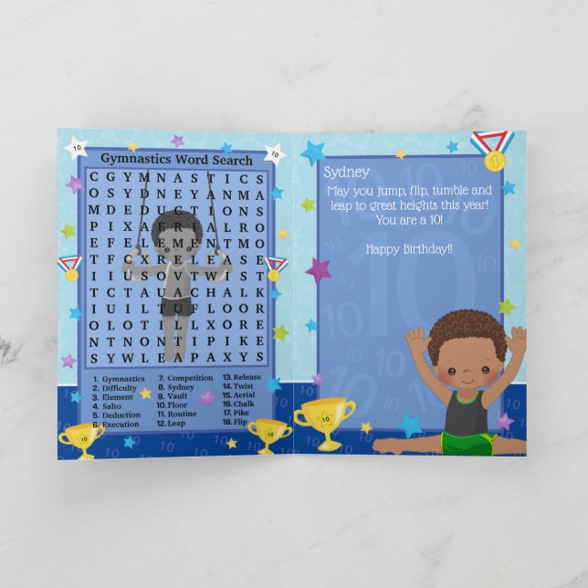 Cartão Busca de Palavras de Ginástica dos Brown Boys Feli (Interior)