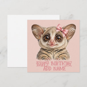 Cartão Bushbaby Fêmea: Animal Bebê com Laço e Flores Past