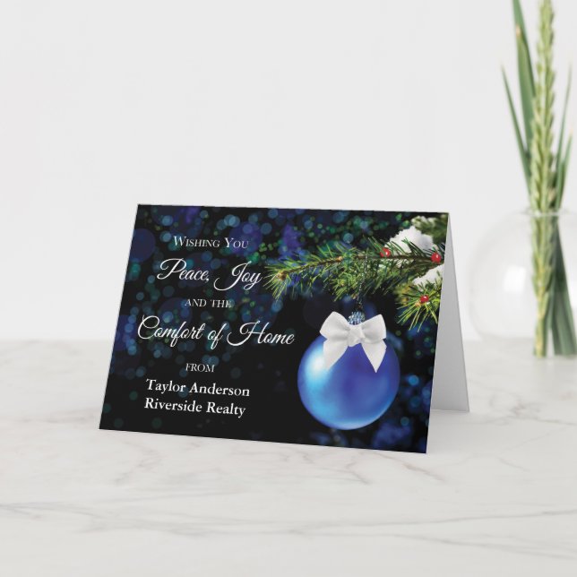 Cartão Business From Realtor Custom Name Christmas Blue (Frente)