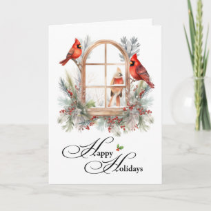 Cartão Business Happy Holidays Pássaros Cardinais de inve