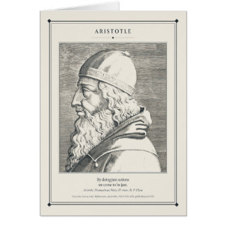 Cartão Busto Gravado de Aristóteles Citação de Ações Just