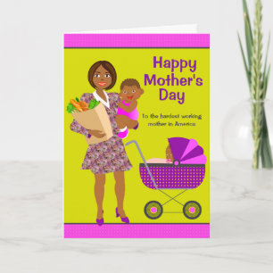 Cartão Busy African American Mom Mother's Day Card
