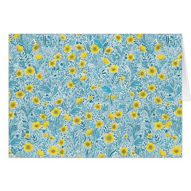 Cartão Buttercups, amarelo, azul e branco (Frente Horizontal)