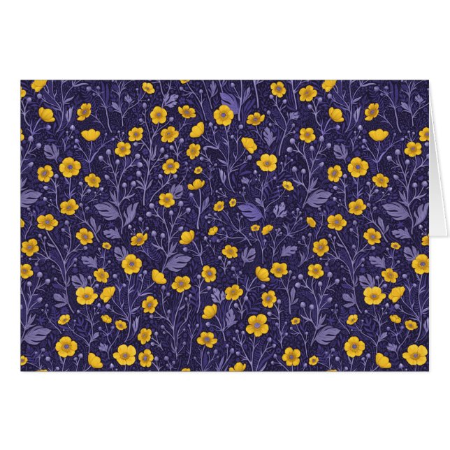 Cartão Buttercups, amarelo e violeta (Frente Horizontal)