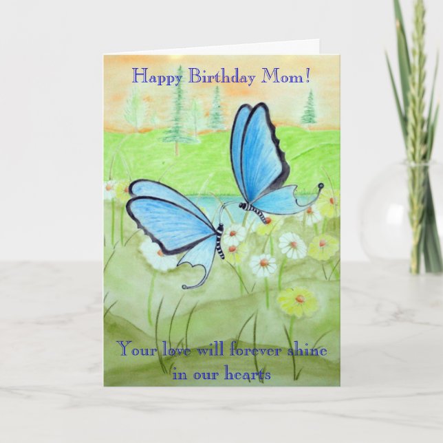 Cartão Butterflies and Daisys Happy Birthday Mom! (Frente)
