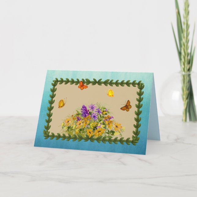 Cartão Butterflies and Flowers (Frente)