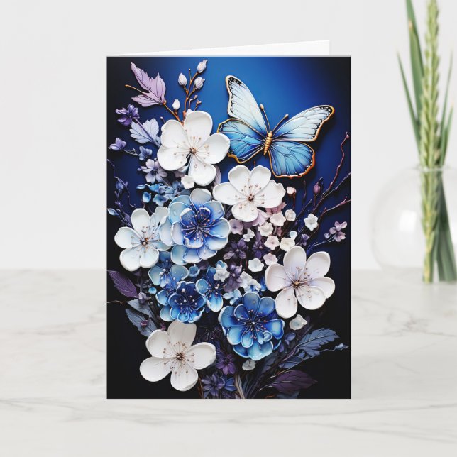 Cartão Butterflies and Flowers Blank Note Greeting Card (Frente)