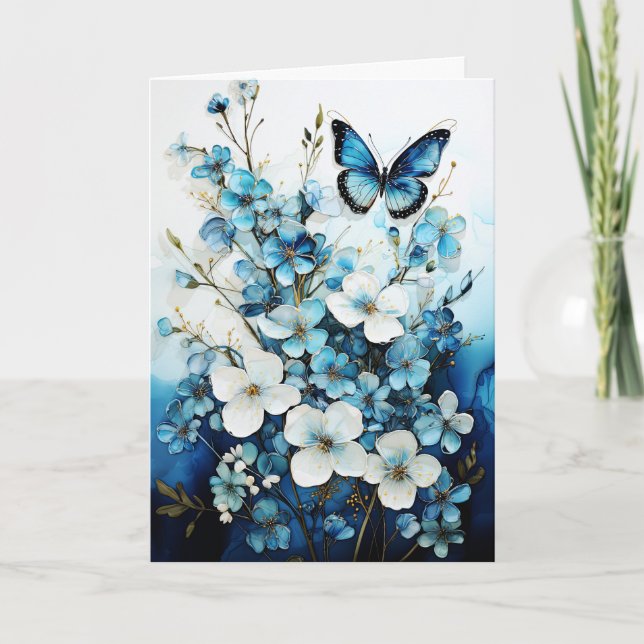 Cartão Butterflies and Flowers Blank Note Greeting Card (Frente)