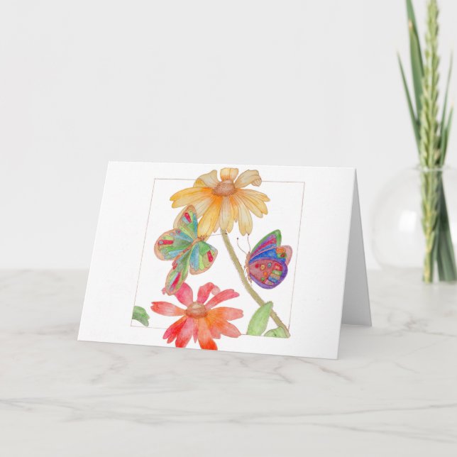 Cartão Butterflies and flowers greeting card (Frente)