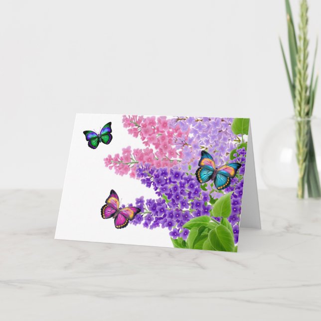 Cartão Butterflies on Lilacs Greeting Card (Frente)
