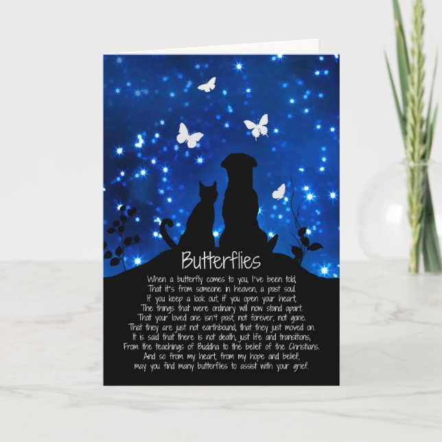 Cartão Butterflies Sympathy Card With Dog and Cat (Frente)