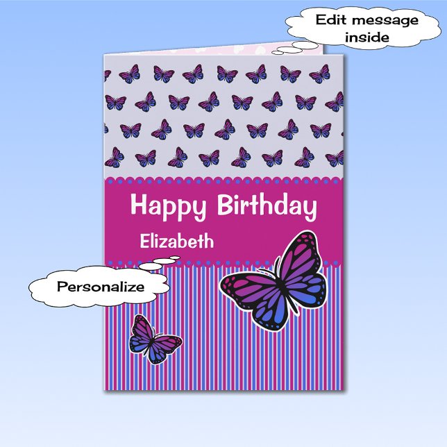 Cartão Butterfly birthday custom name modern (Criador carregado)