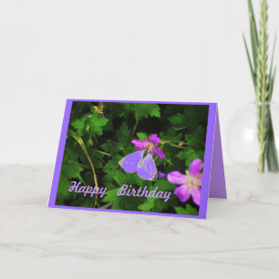 Cartão Butterfly on Purple Flowers birthday card