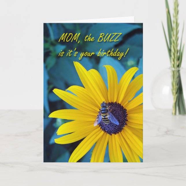Cartão Buzzy Aniversário para a mãe com Abelha na Flor (Frente)