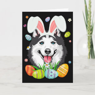 Cartão Cabeça de cachorro Husky Siberiano de coelho fofo 