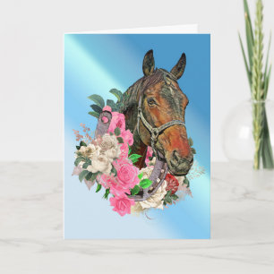 Cartão Cabeça de Cavalo Baio e Rosas