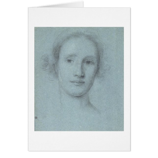 Cartão Cabeça de Garota (giz preto e branco sobre o azul (Frente)