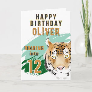 Cartão Cabeça de Tigre Selvagem Aquarela Aniversário