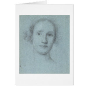 Cartão Cabeça de uma menina (giz preto e branco no azul