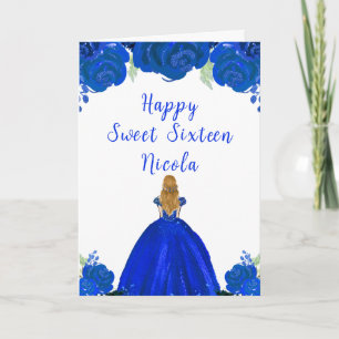 Cartão Cabelo loiro Princesa Azul Floral Doce Dezesseis